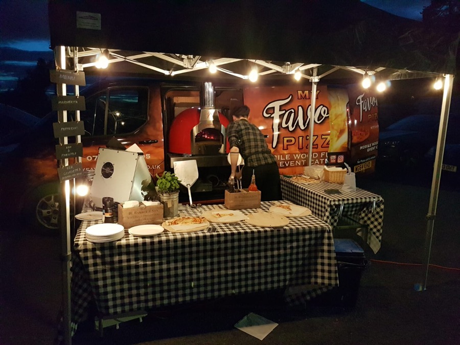 Evening event setup with fairy lights